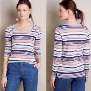 Anthropologie Postage Stamp Size Medium Y2K Striped Ribbed Long Sleeve Top